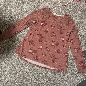 Rewind Brown Floral Lace Long Sleeve Top